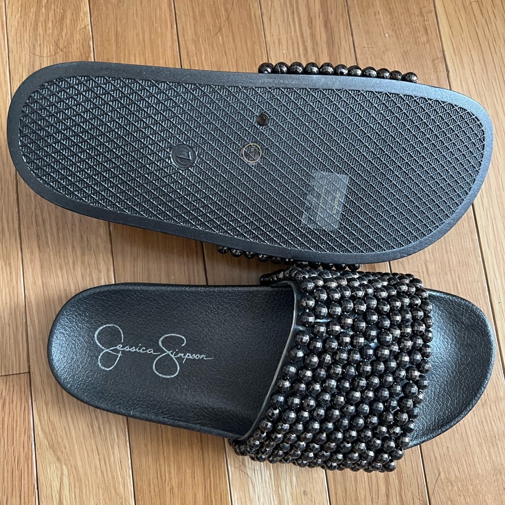 Jessica Simpson Black Beaded Slide Sandals